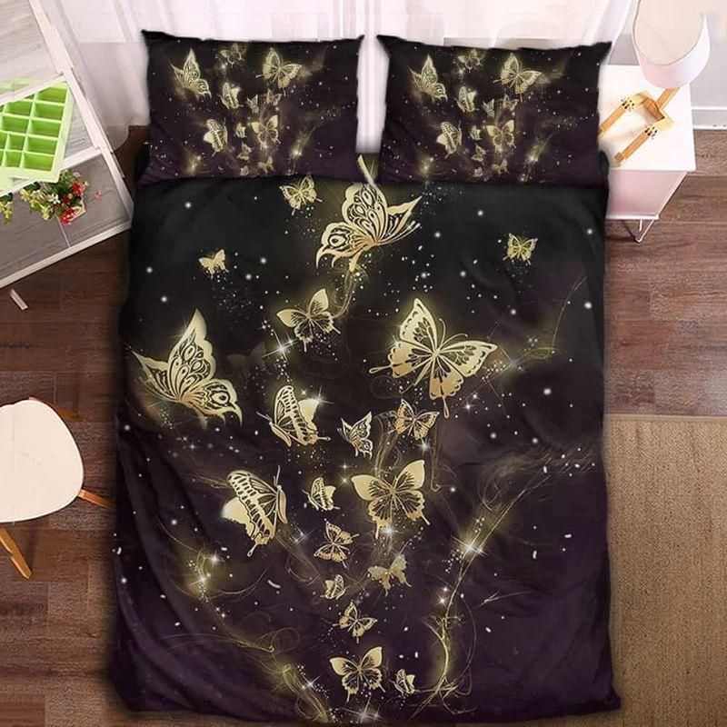 Golden Butterfly Collection Printed Bedding Set