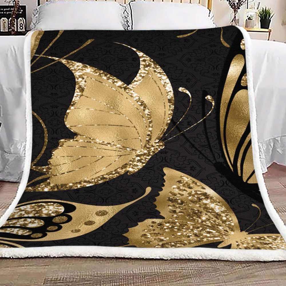 Golden Butterfly Sherpa Fleece Blanket