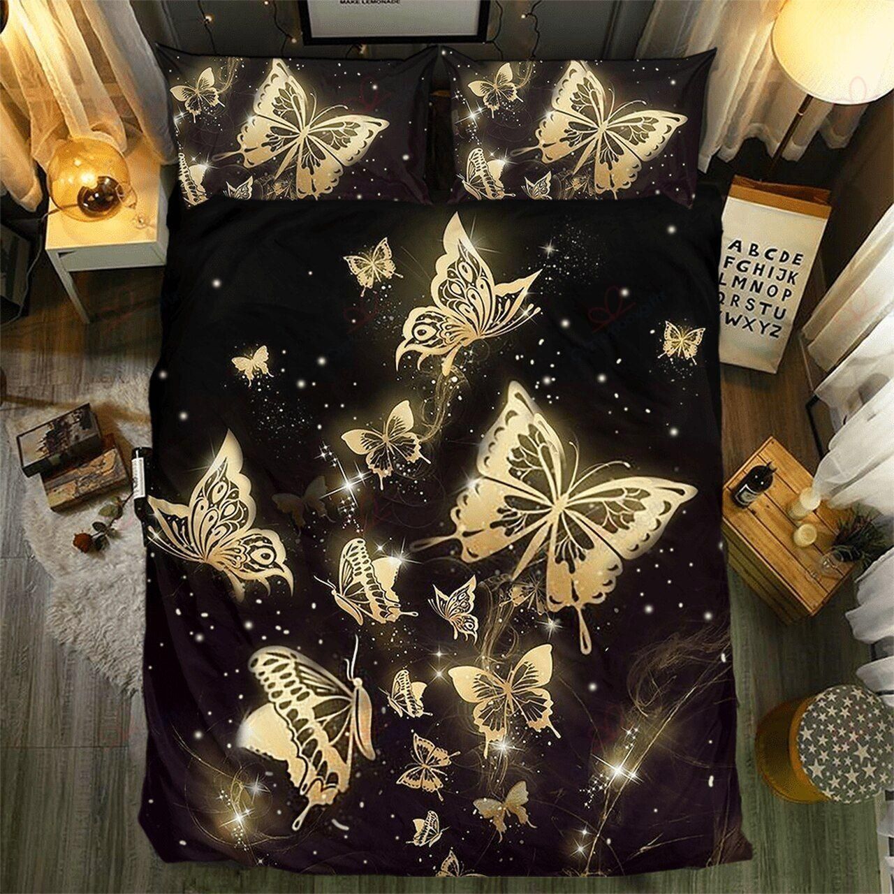 Golden Butterfly Bedding Set
