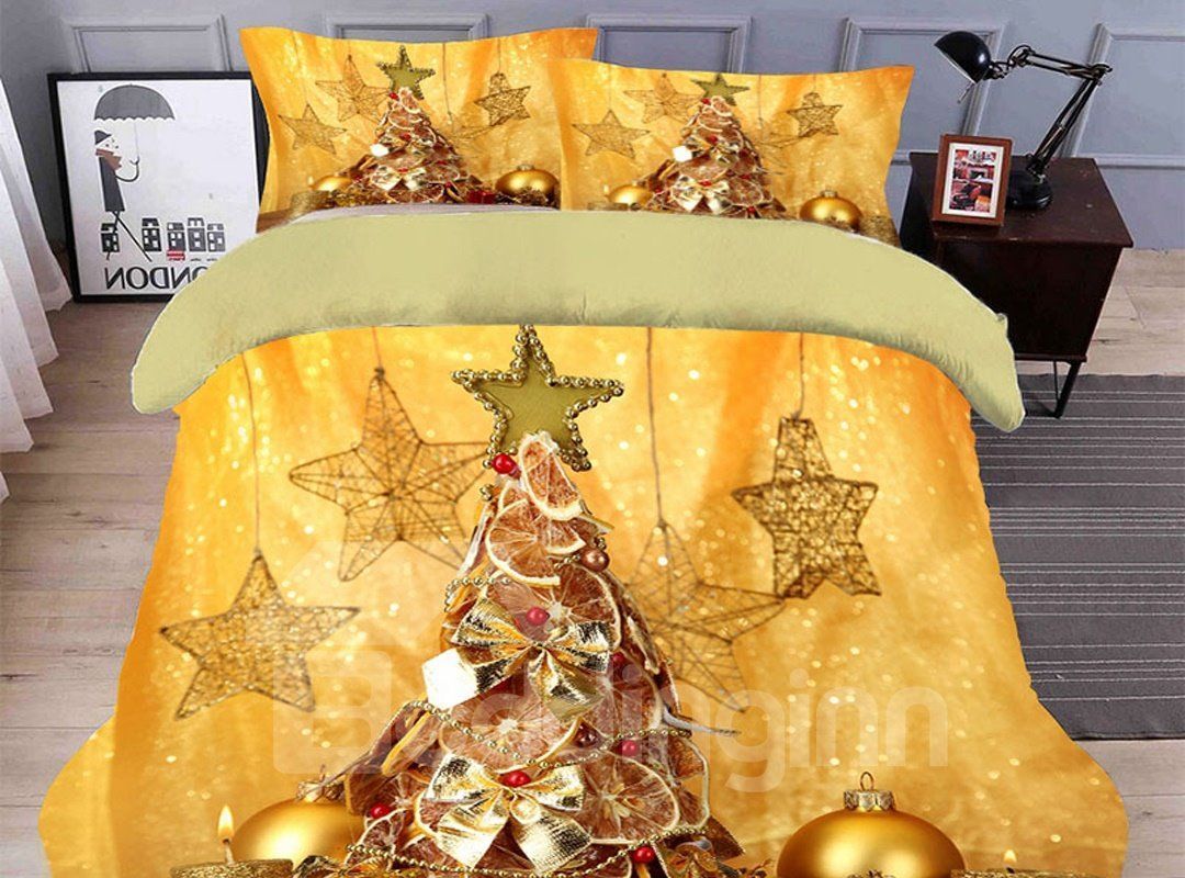 Golden Christmas Tree Bedding Set
