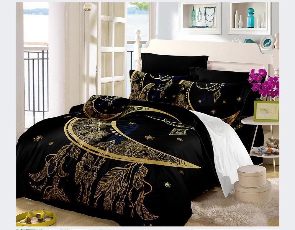 Golden Dark Moon Elephant Stars Dreamcatcher Bedding Set