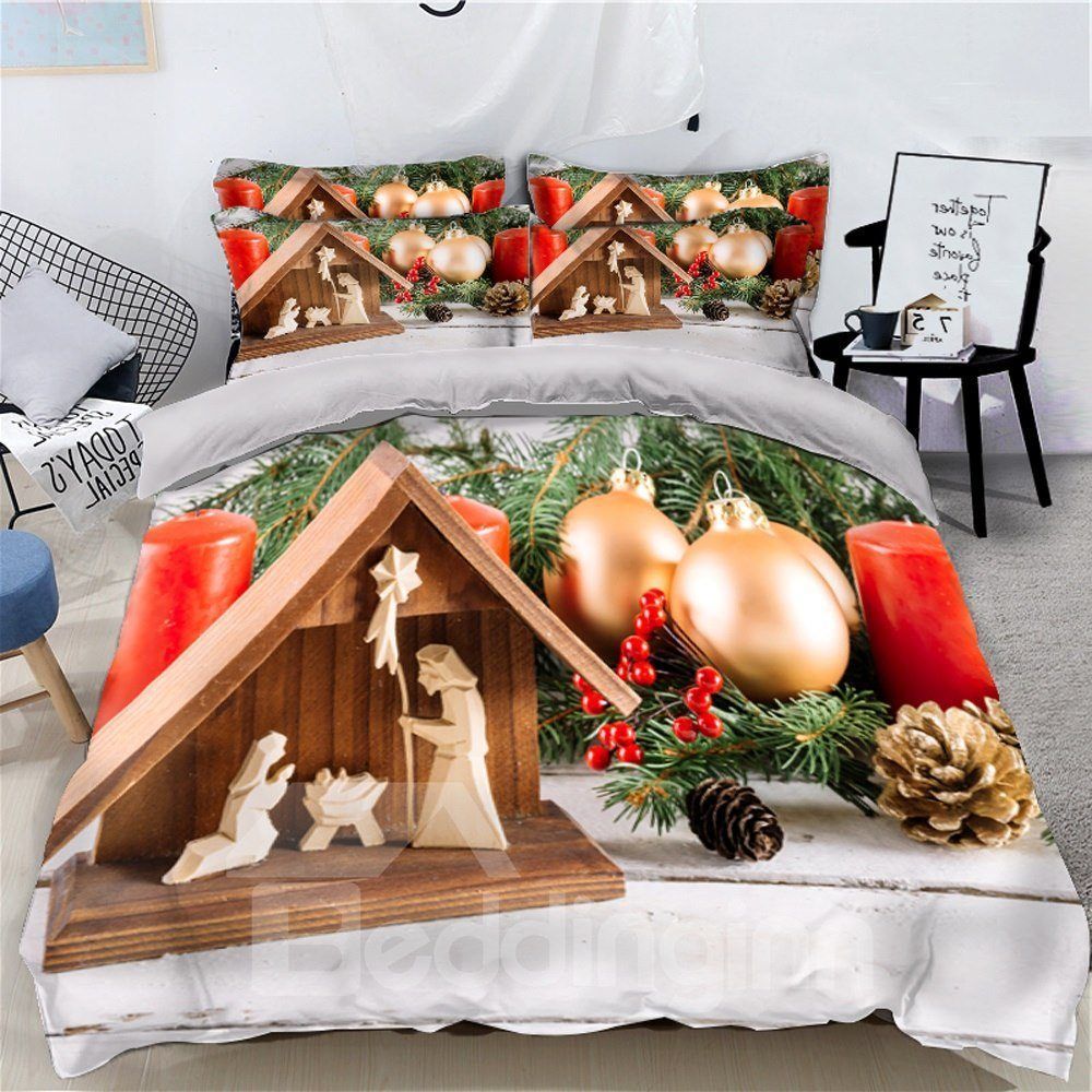 Golden Decorative Ball Christmas 3d Bedding Set