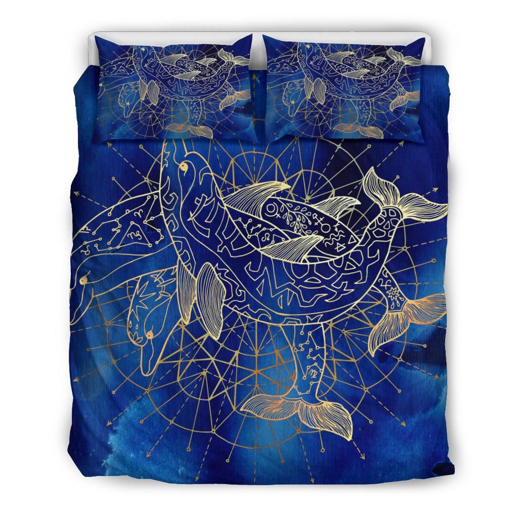 Golden Dolphins Blue Bedding Set