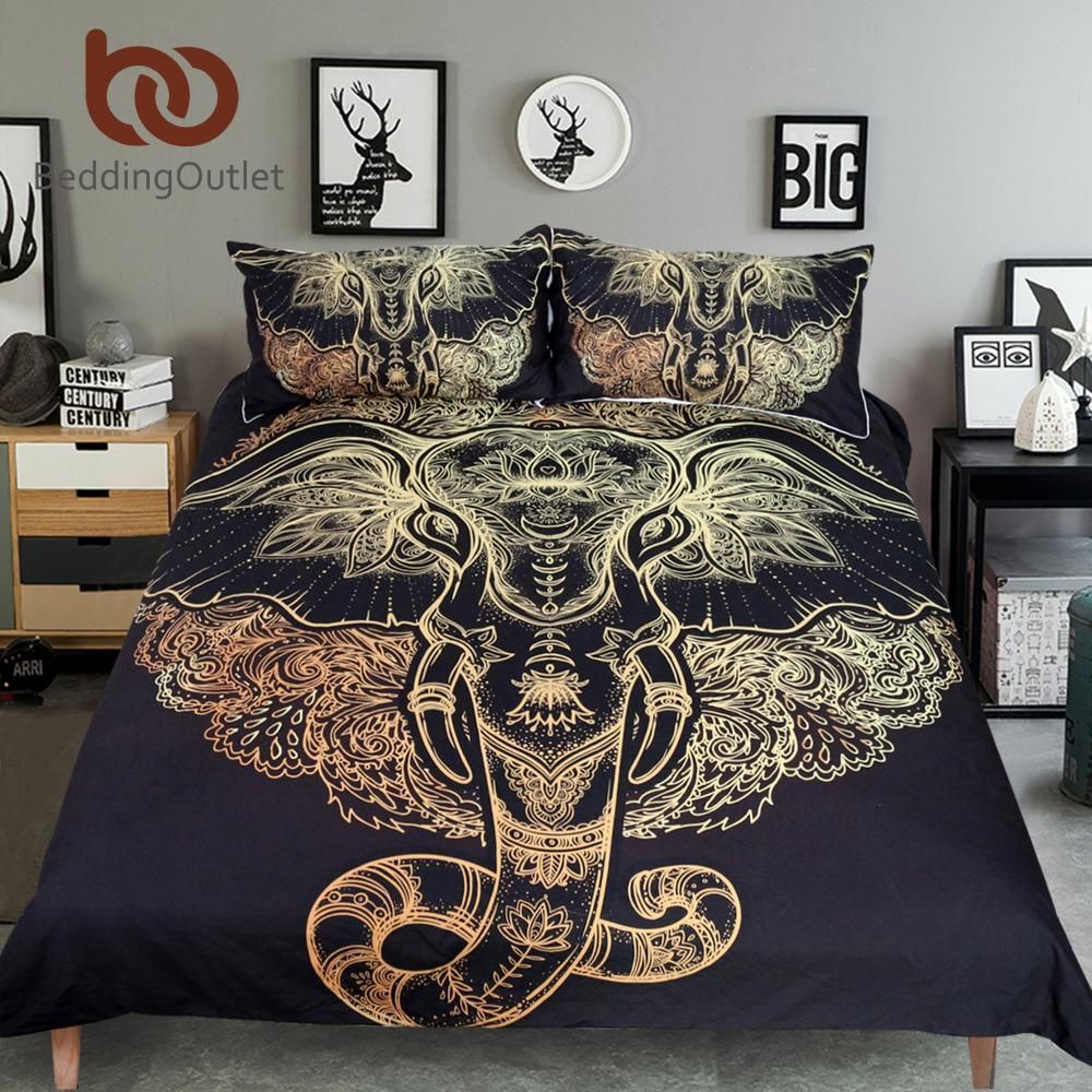 Golden Elephant Mandala Bedding Set