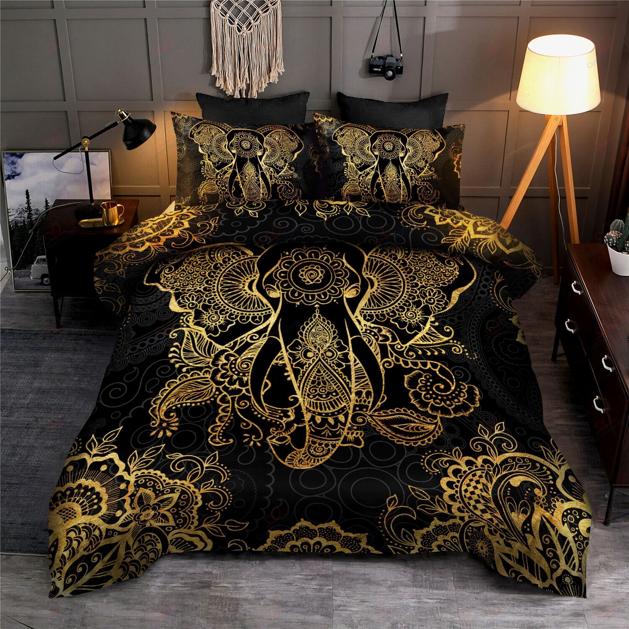 Golden Elephant Mandala Bedding Set