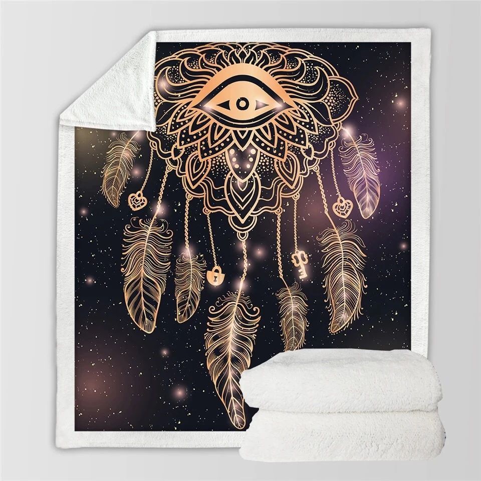 Golden Eye Dreamcatcher Sherpa Fleece Blanket