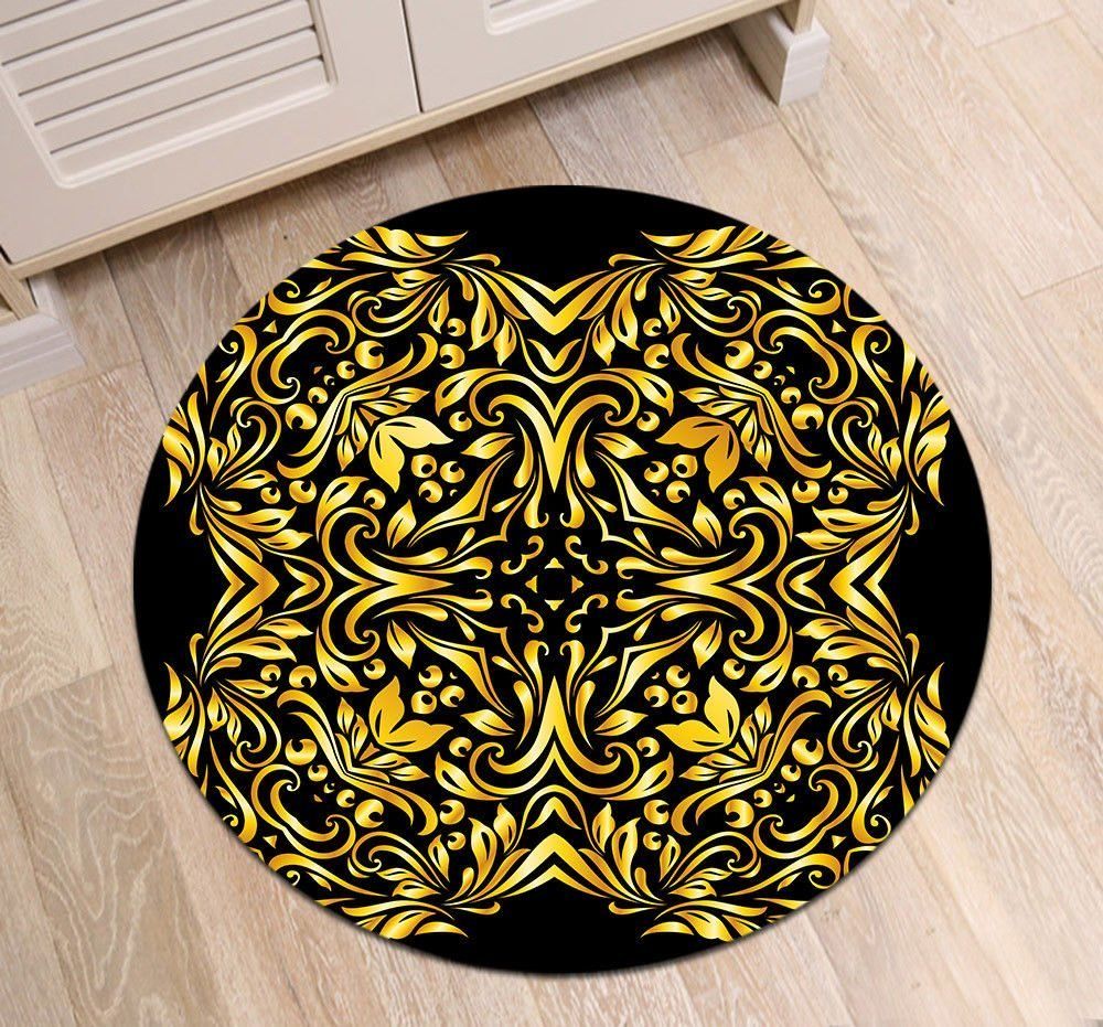 Golden Flower Round Carpet