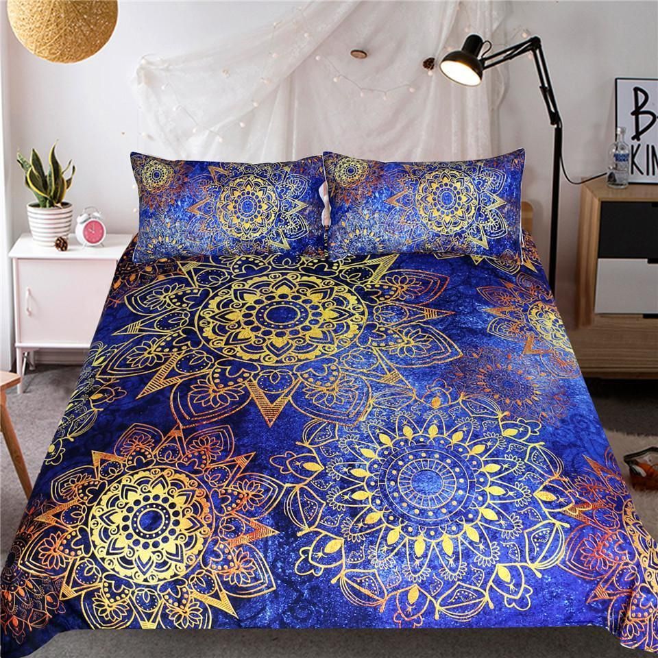 Golden Flowers Mandala Bedding Set