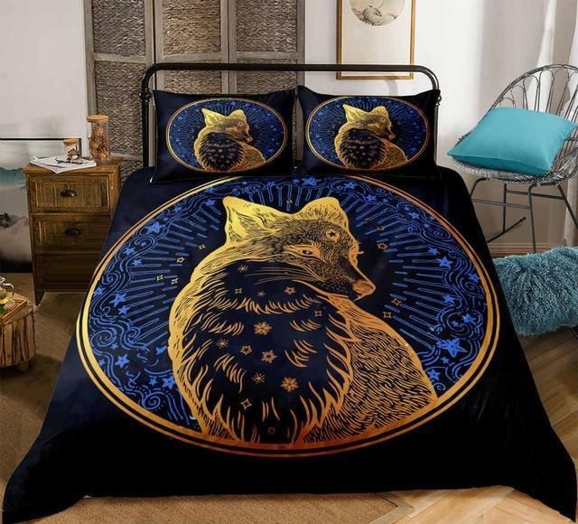 Golden Fox Dark Blue And Gold Bedding Set