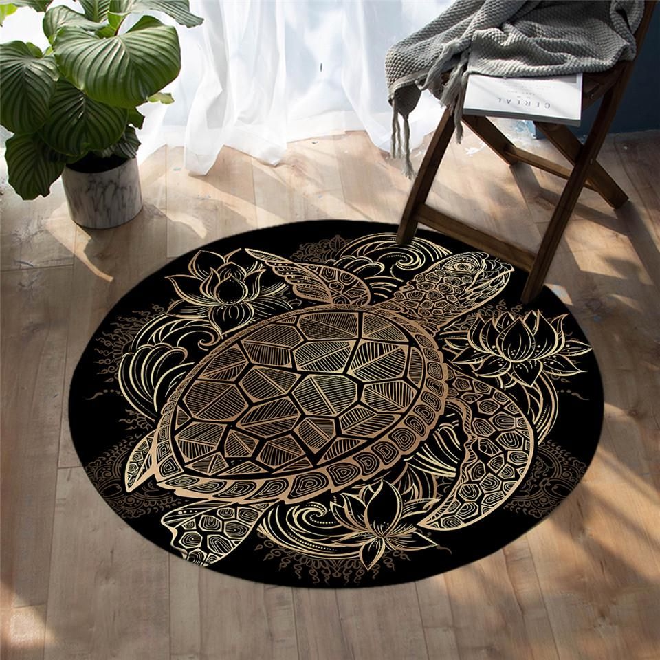 Golden Line Turtle Round Carpet