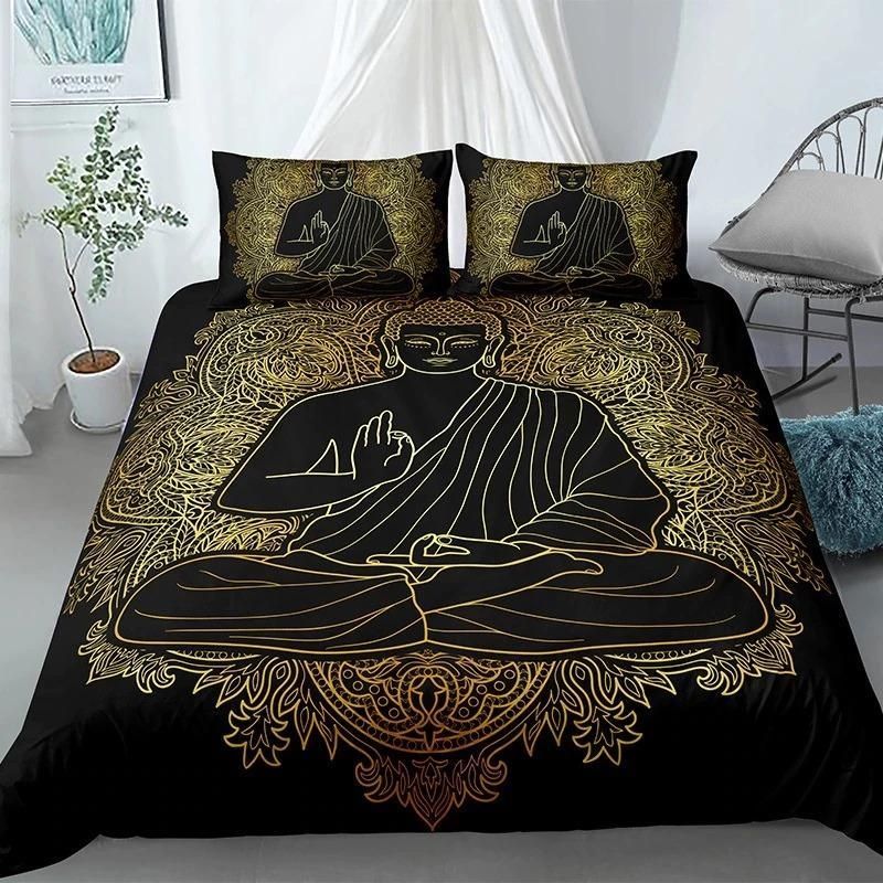 Golden Lines Buddha Black Bedding Set