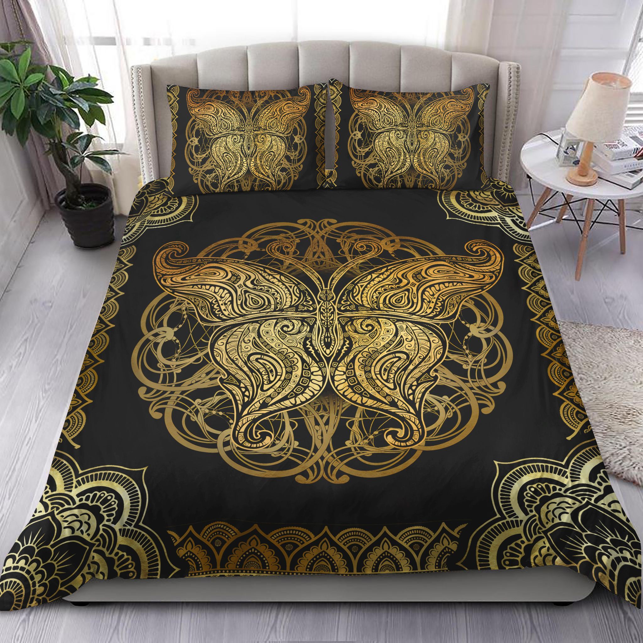 Golden Mandala Butterfly Bedding Set