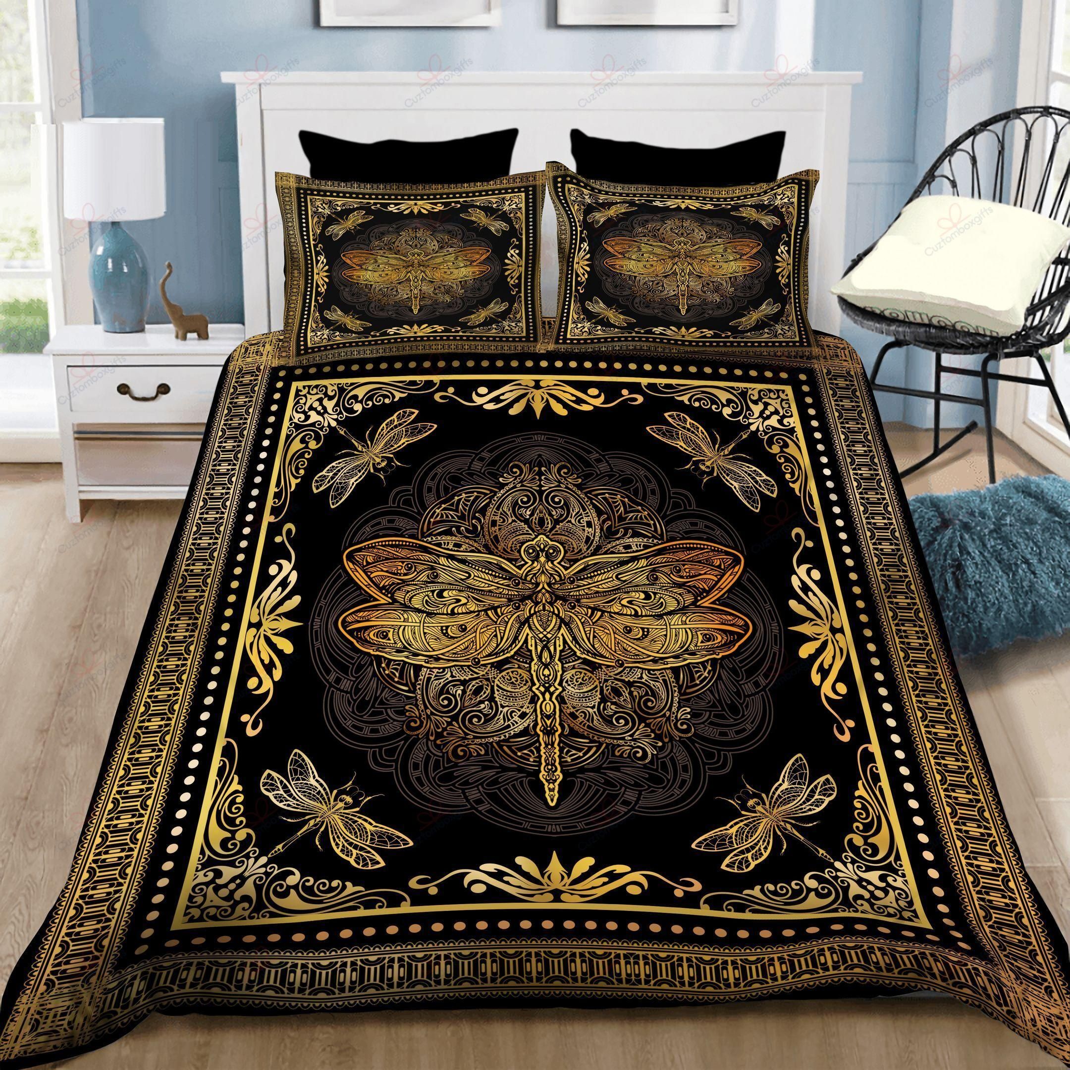 Golden Mandala Dragonfly Bedding Set
