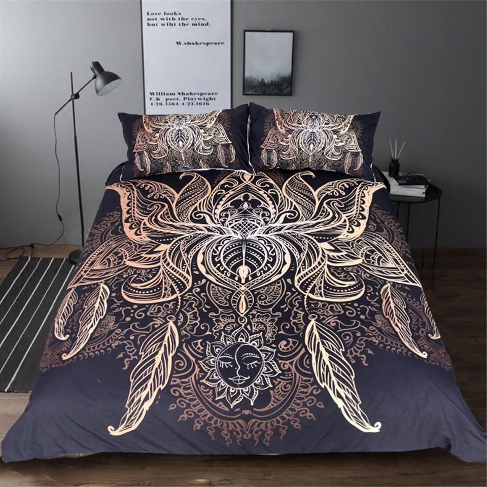 Golden Mandala Lotus Bedding Set
