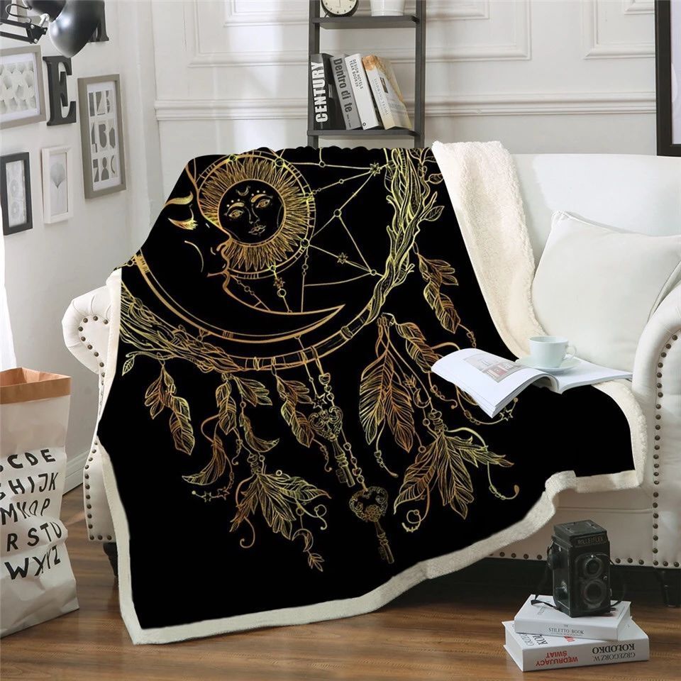 Golden Moon And Sun Dreamcatcher Sherpa Fleece Blanket
