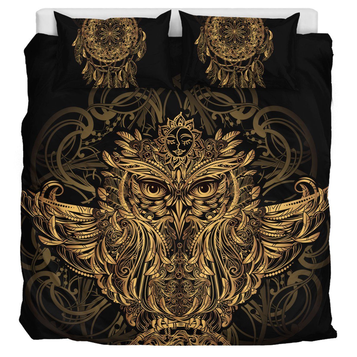 Golden Owl Mandala Bedding Set