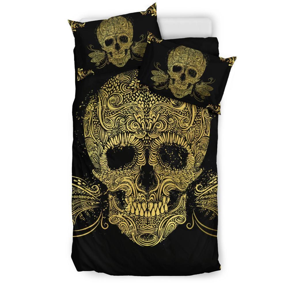 Golden Paisley Sugar Skull Bedding Set