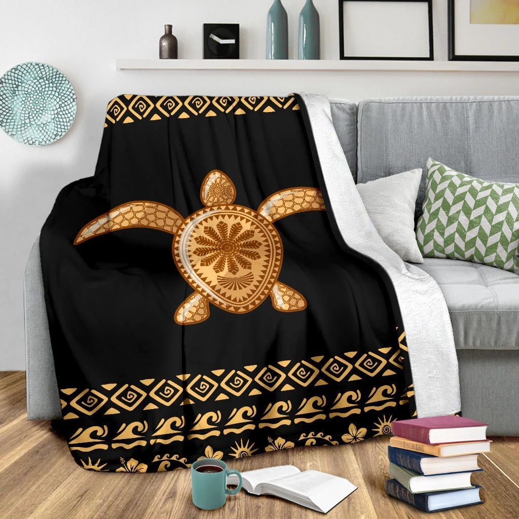 Golden Polynesian Turtle Sherpa Fleece Blanket