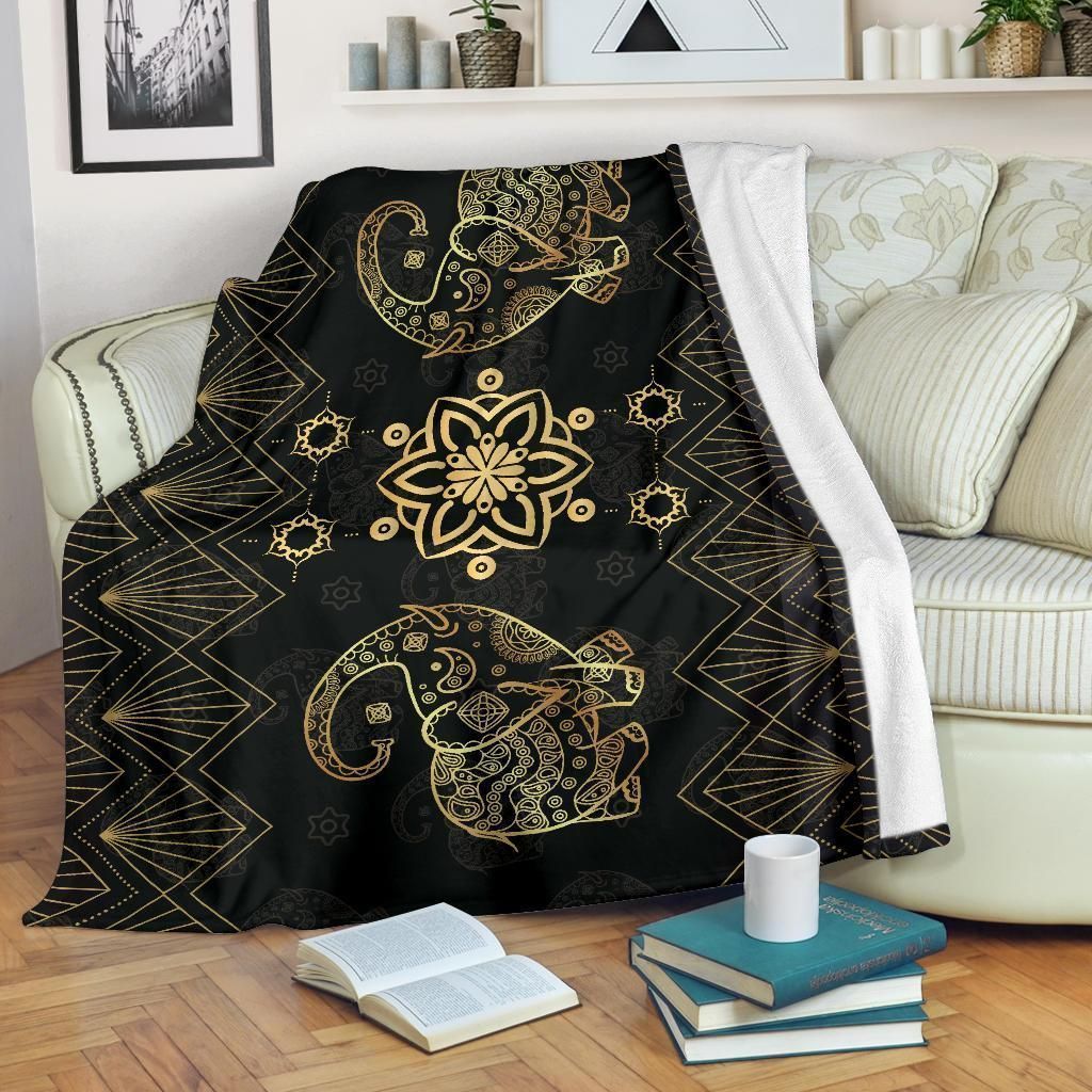 Golden Prosperity Elephant Sherpa Fleece Blanket