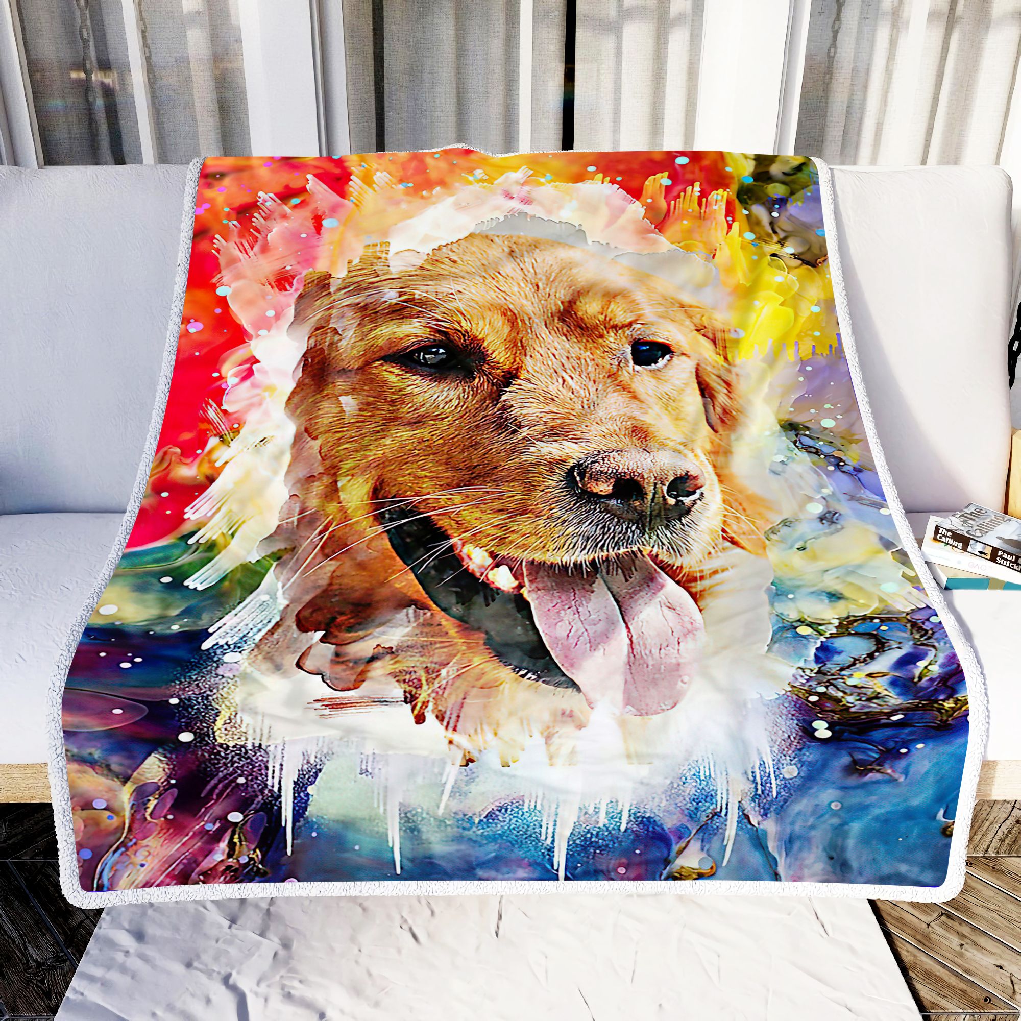 Golden Retrieve Colorful Fleece Blanket