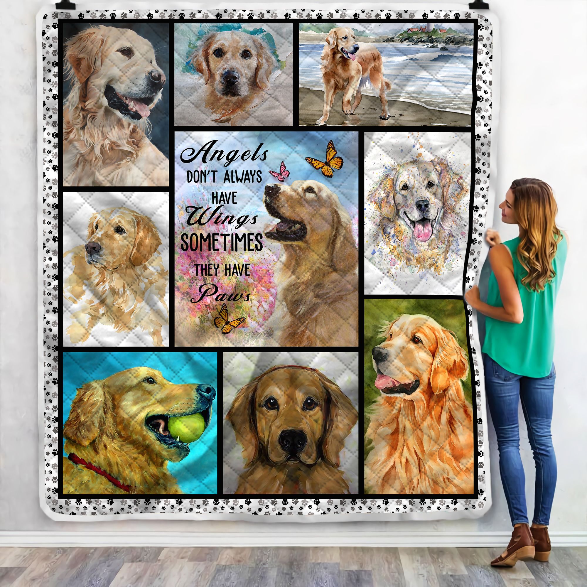 Golden Retriever Angels Sometimes They Have Paws Fleece Blanket