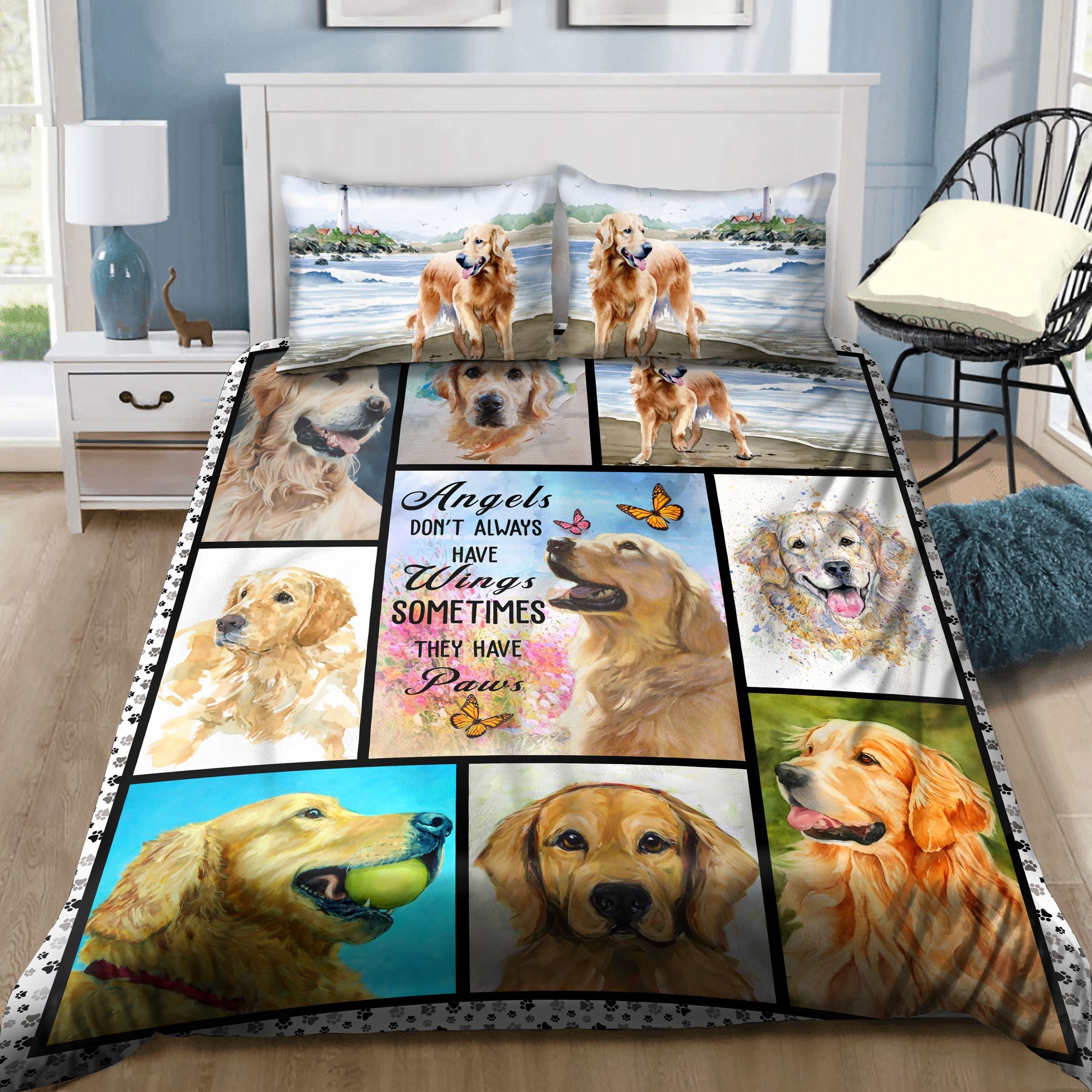 Golden Retriever Angels Sometimes They Have Paws Bedding Set