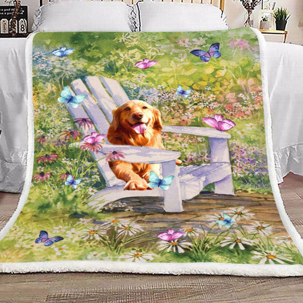 Golden Retriever Butterfly Fleece Blanket