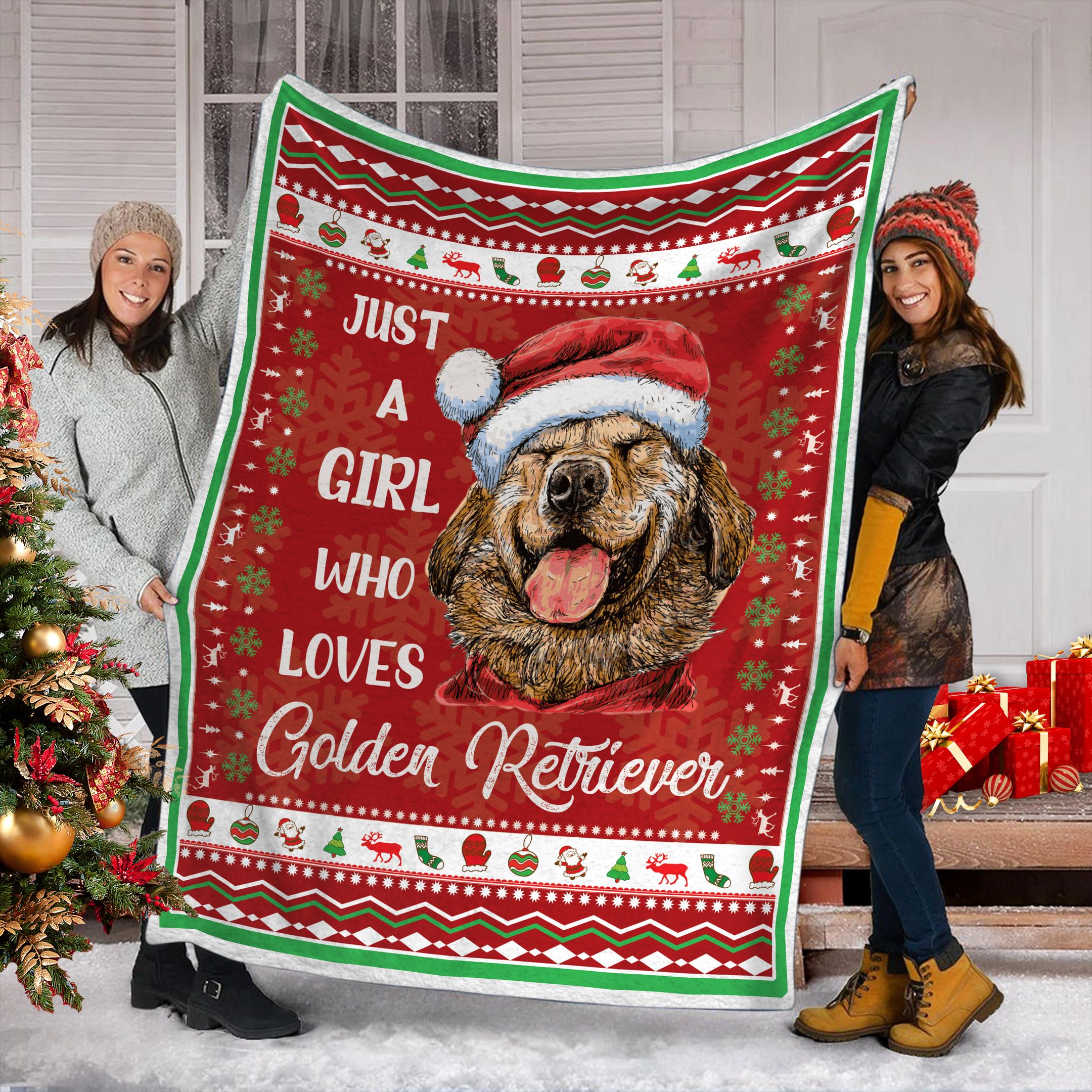 Golden Retriever Christmas Fleece Blanket