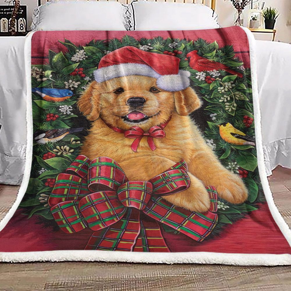 Golden Retriever Christmas Sherpa Fleece Blanket