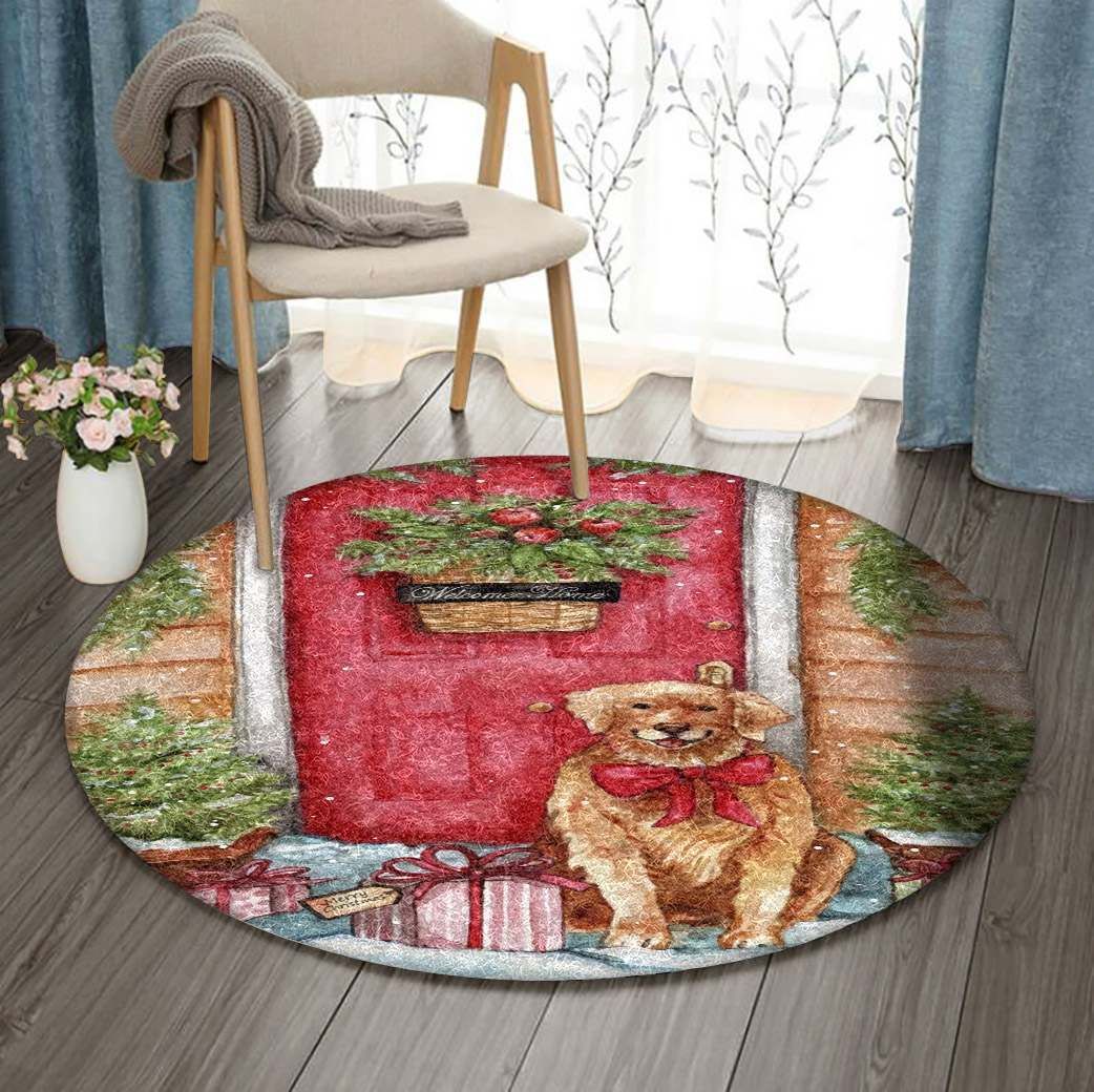 Golden Retriever Christmas Round Carpet