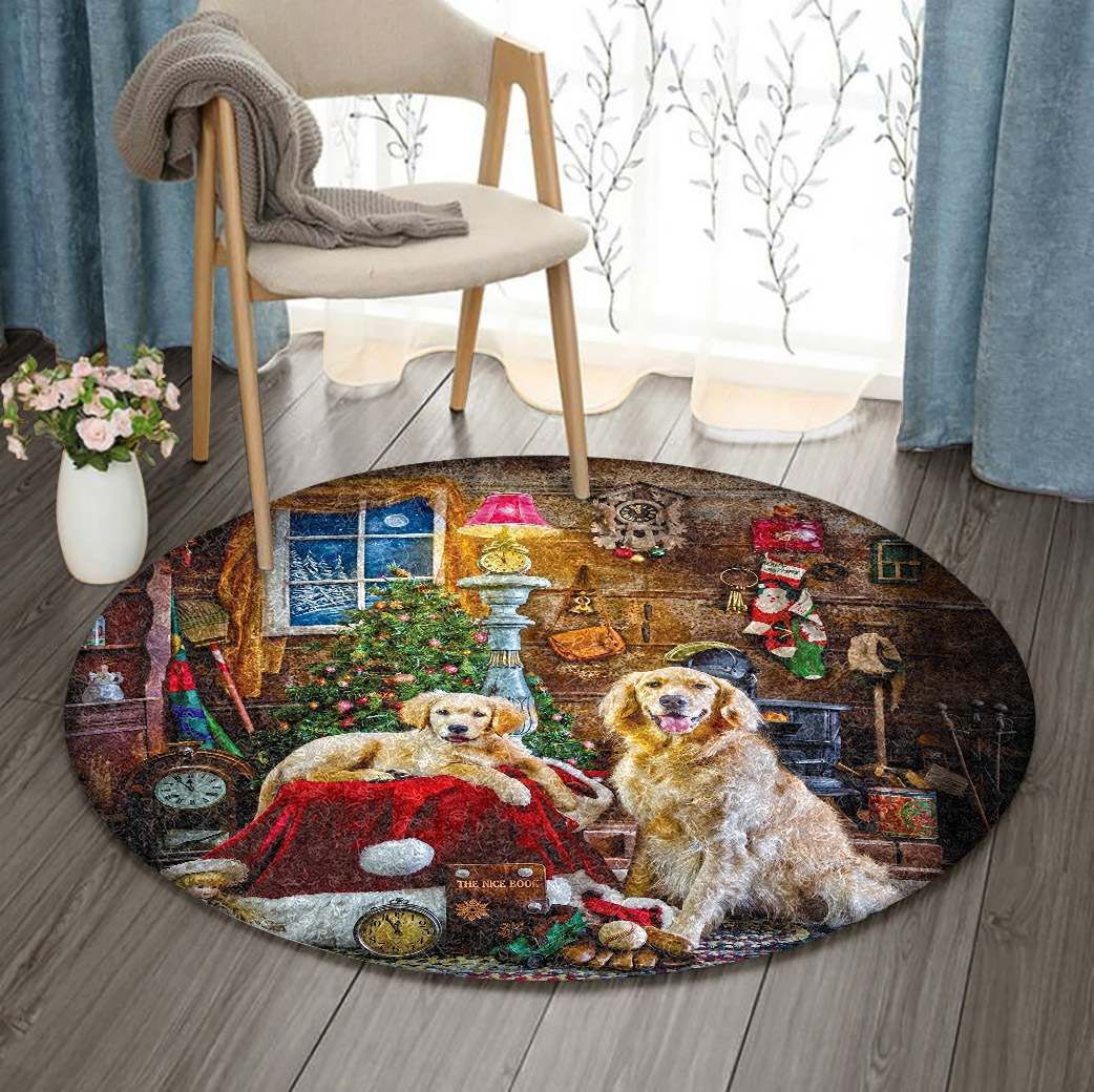 Golden Retriever Christmas Round Carpet