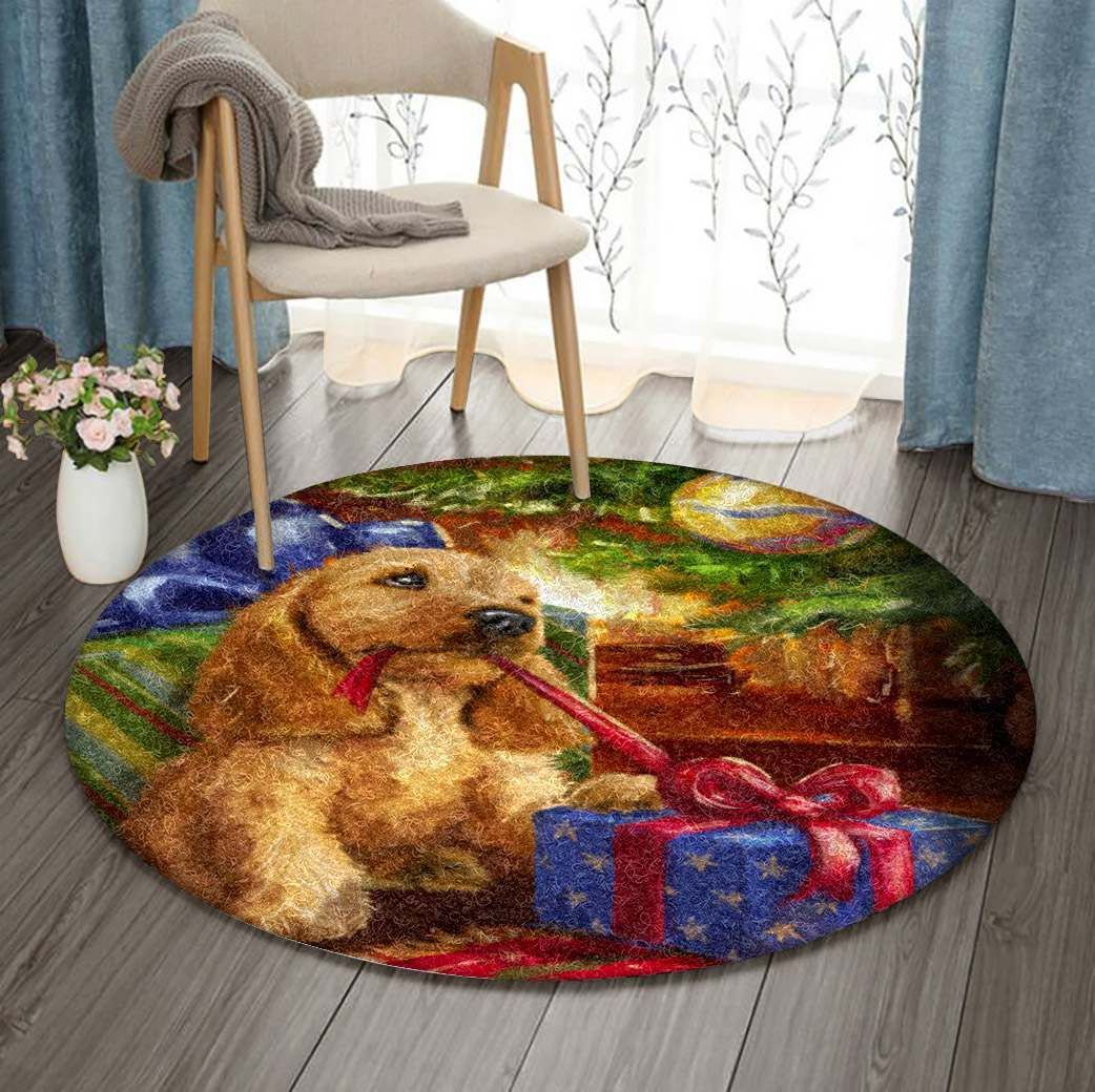 Golden Retriever Christmas Round Carpet