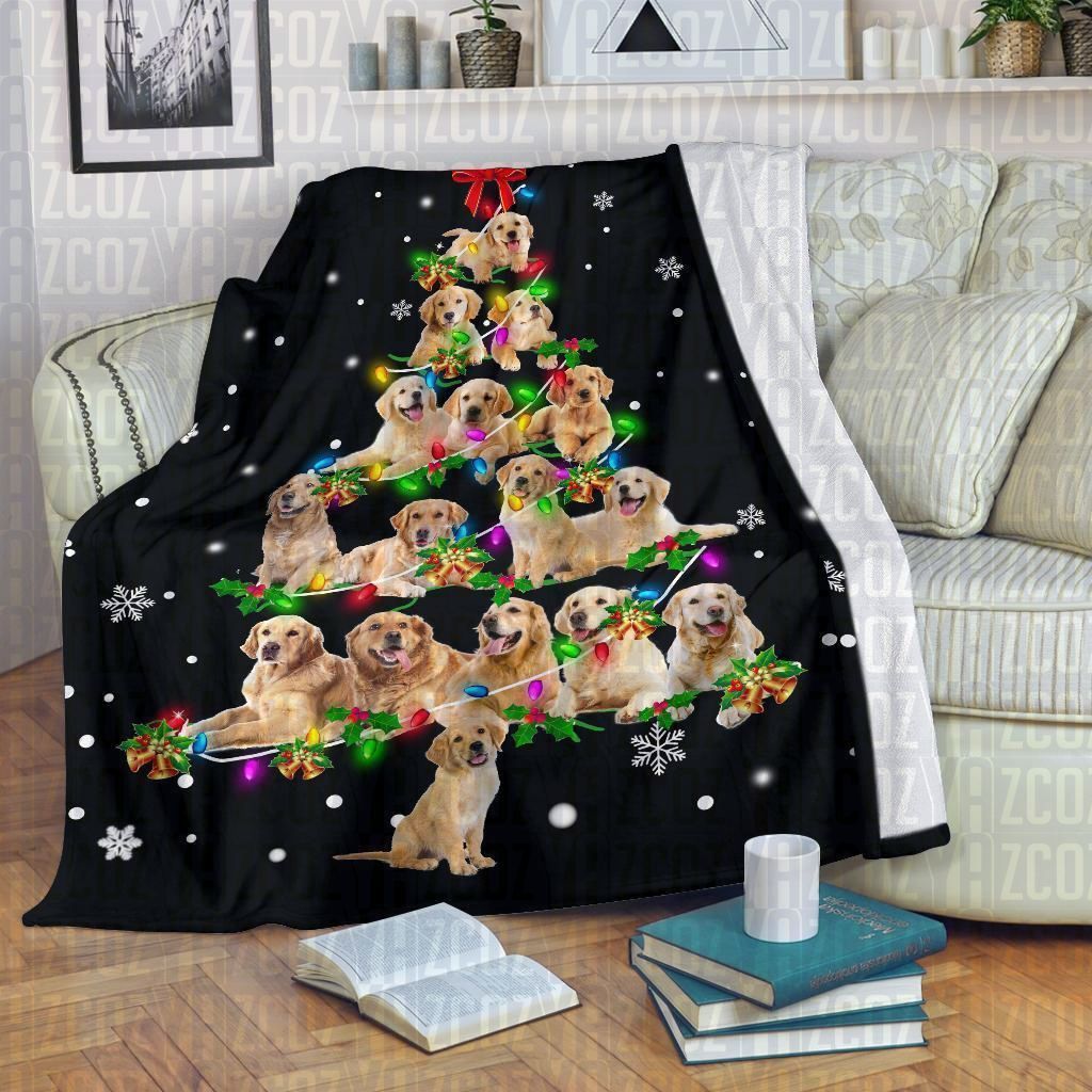 Golden Retriever Christmas Tree Sherpa Fleece Blanket