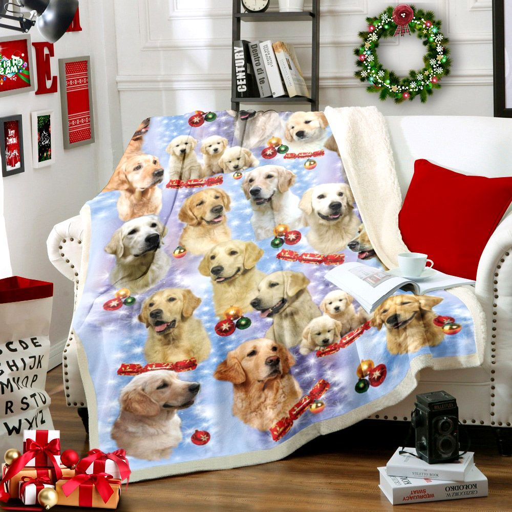 Golden Retriever Dog Christmas Sherpa Fleece Blanket