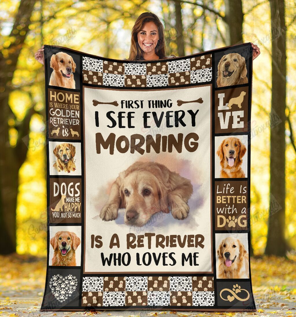 Golden Retriever Dog First Thing I See Every Morning Fleece Blanket