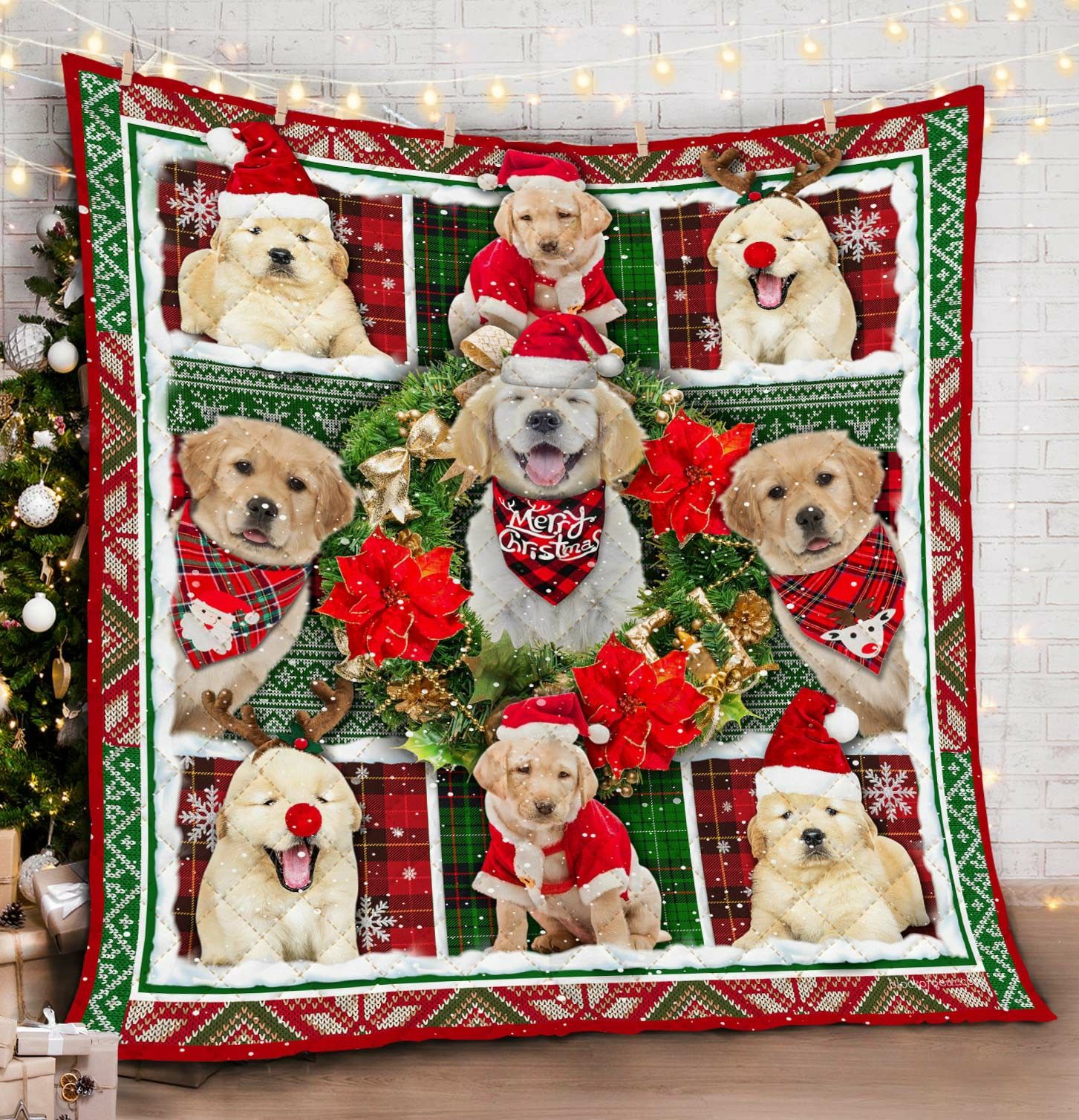Golden Retriever Dog Merry Christmas HHC121127TH Quilt Blanket