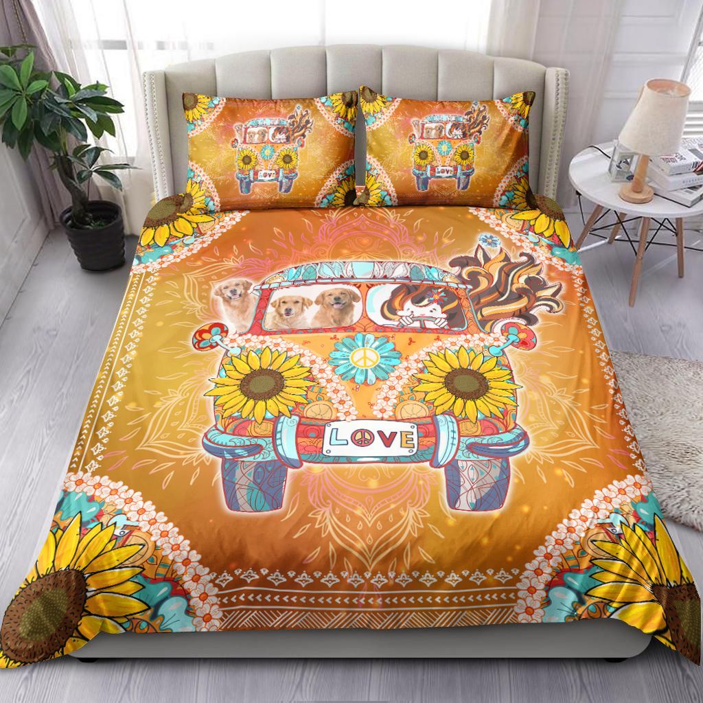 Golden Retriever Hippie Love Bedding Set