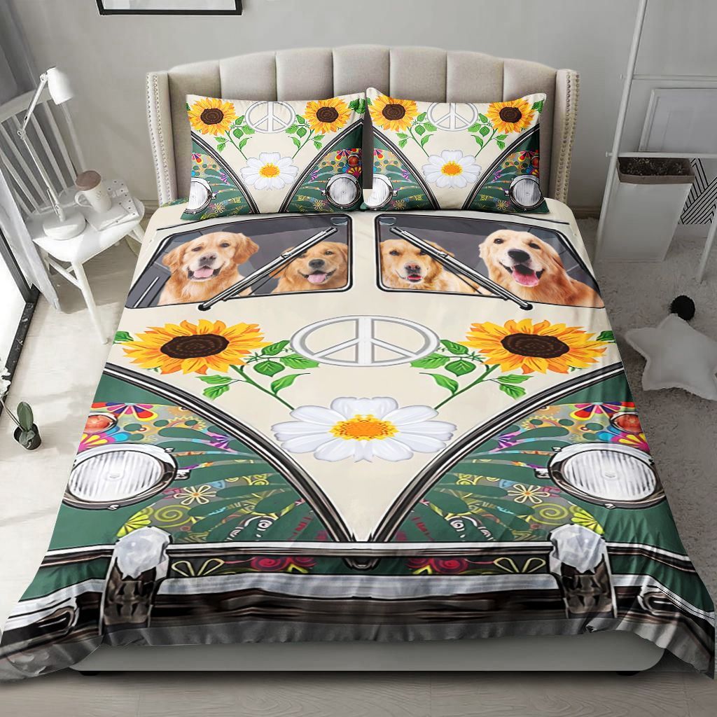 Golden Retriever Hippie Vans Butterfly Bedding Set