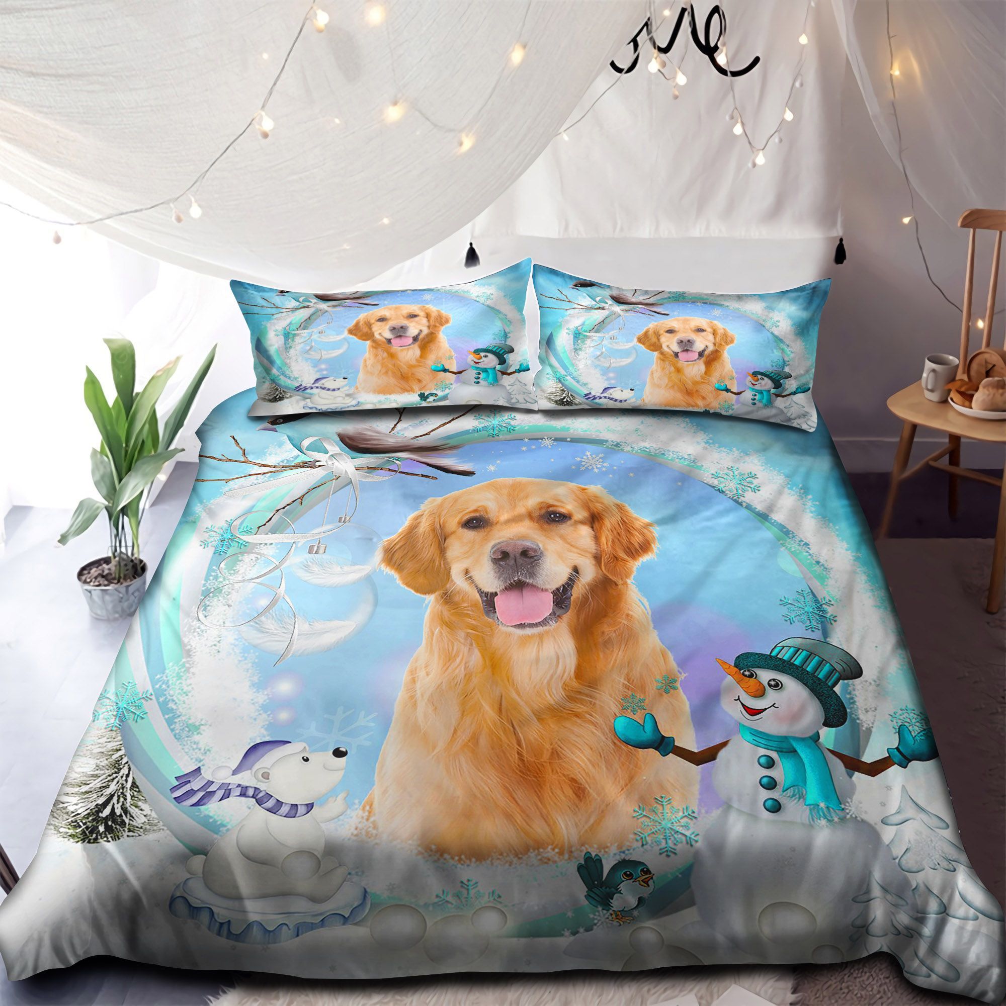 Golden Retriever Merry Christmas Bedding Set
