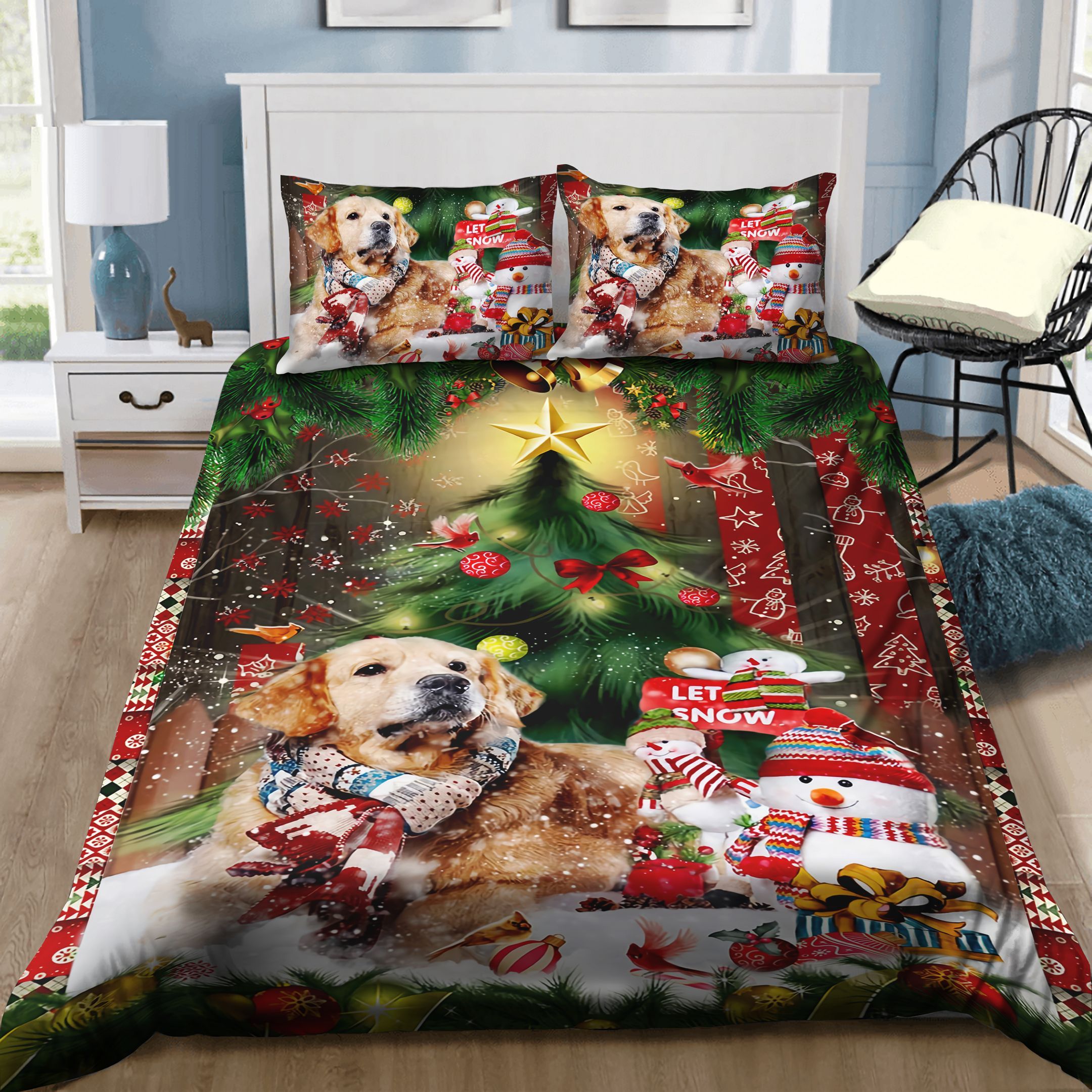 Golden Retriever Merry Christmas Bedding Set