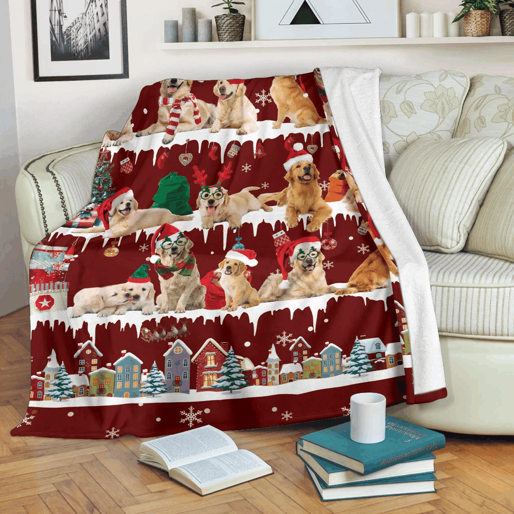 Golden Retriever Snow Christmas Sherpa Fleece Blanket