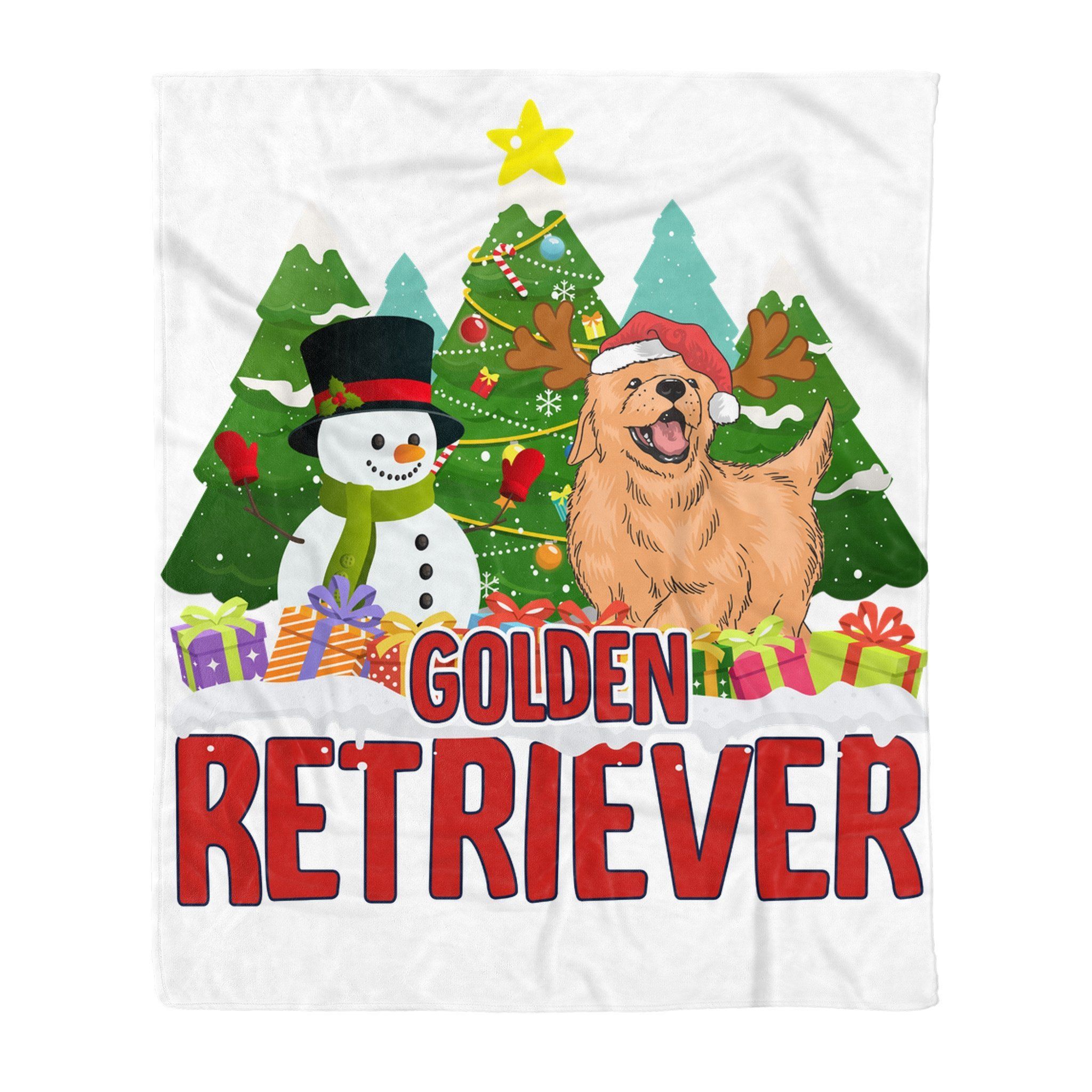 Golden Retriever Snowman Christmas Sherpa Fleece Blanket
