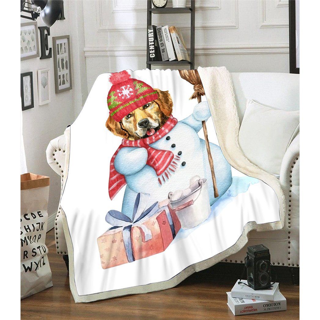 Golden Retriever Snowman Christmas Sherpa Fleece Blanket