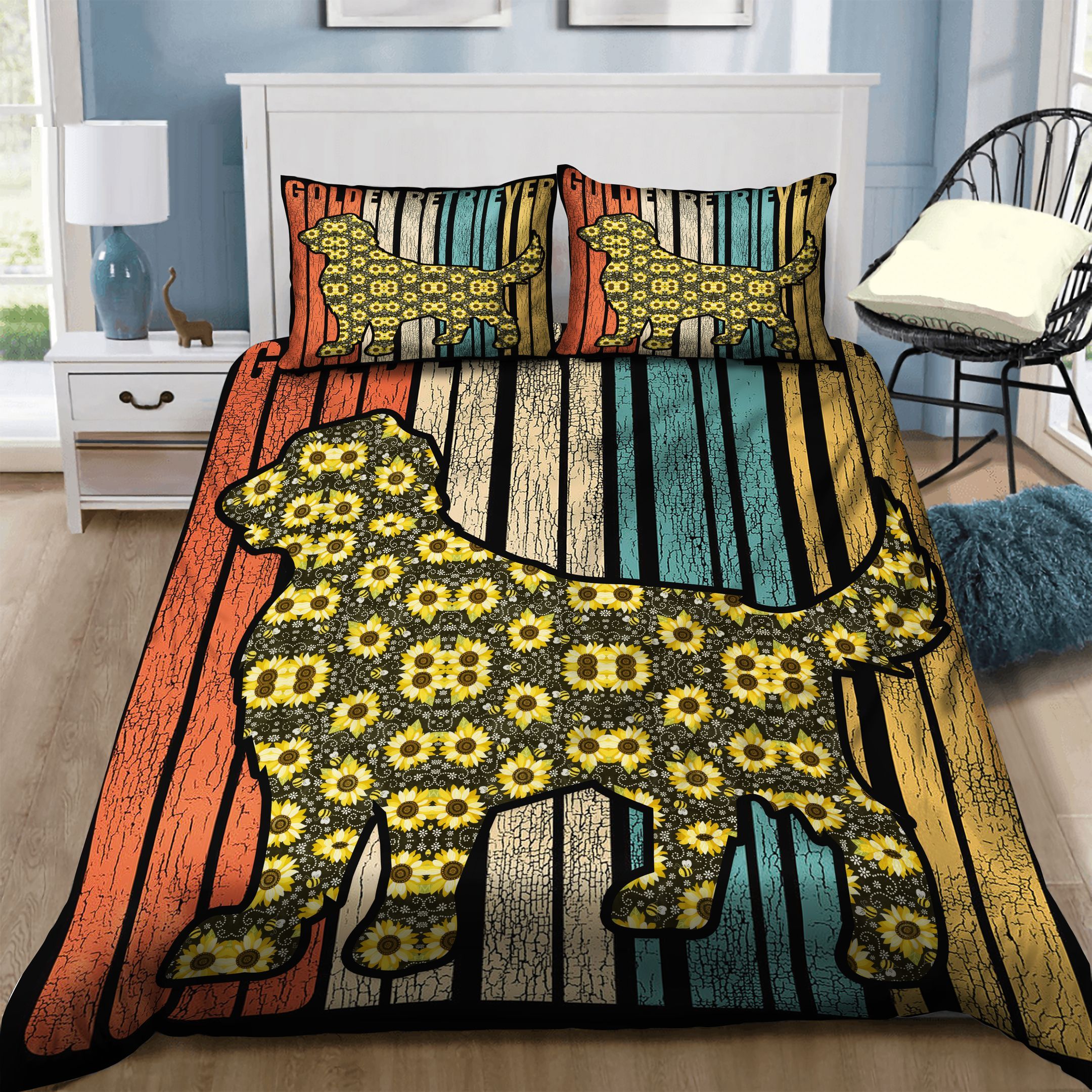 Golden Retriever Sunflower  Bedding Set