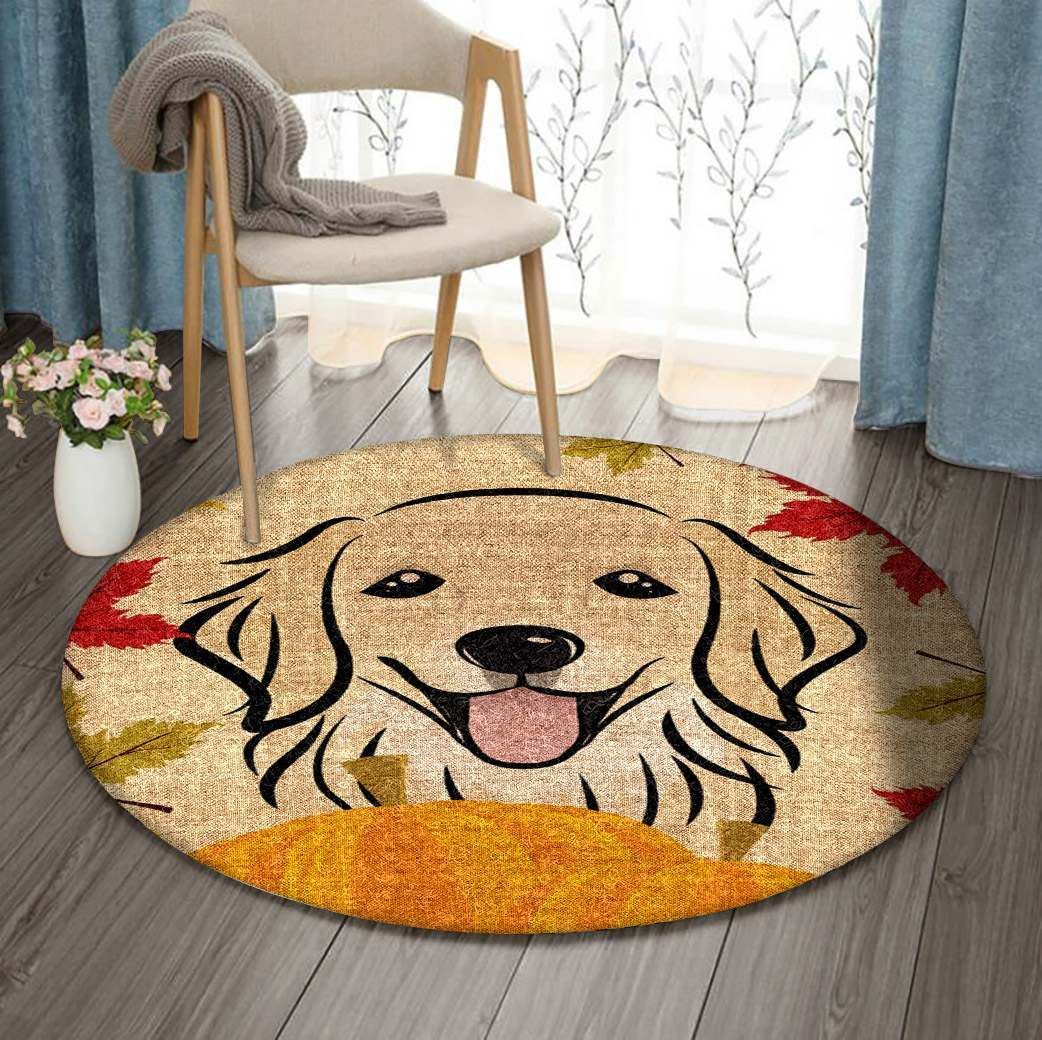 Golden Retriever Thanksgiving Round Carpet