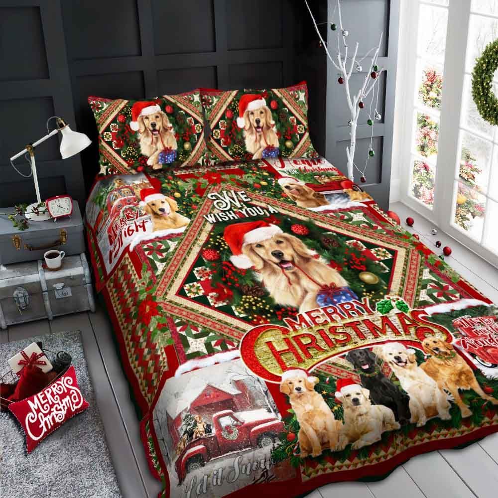Golden Retriever We Wish You A Merry Christmas Bedding Set