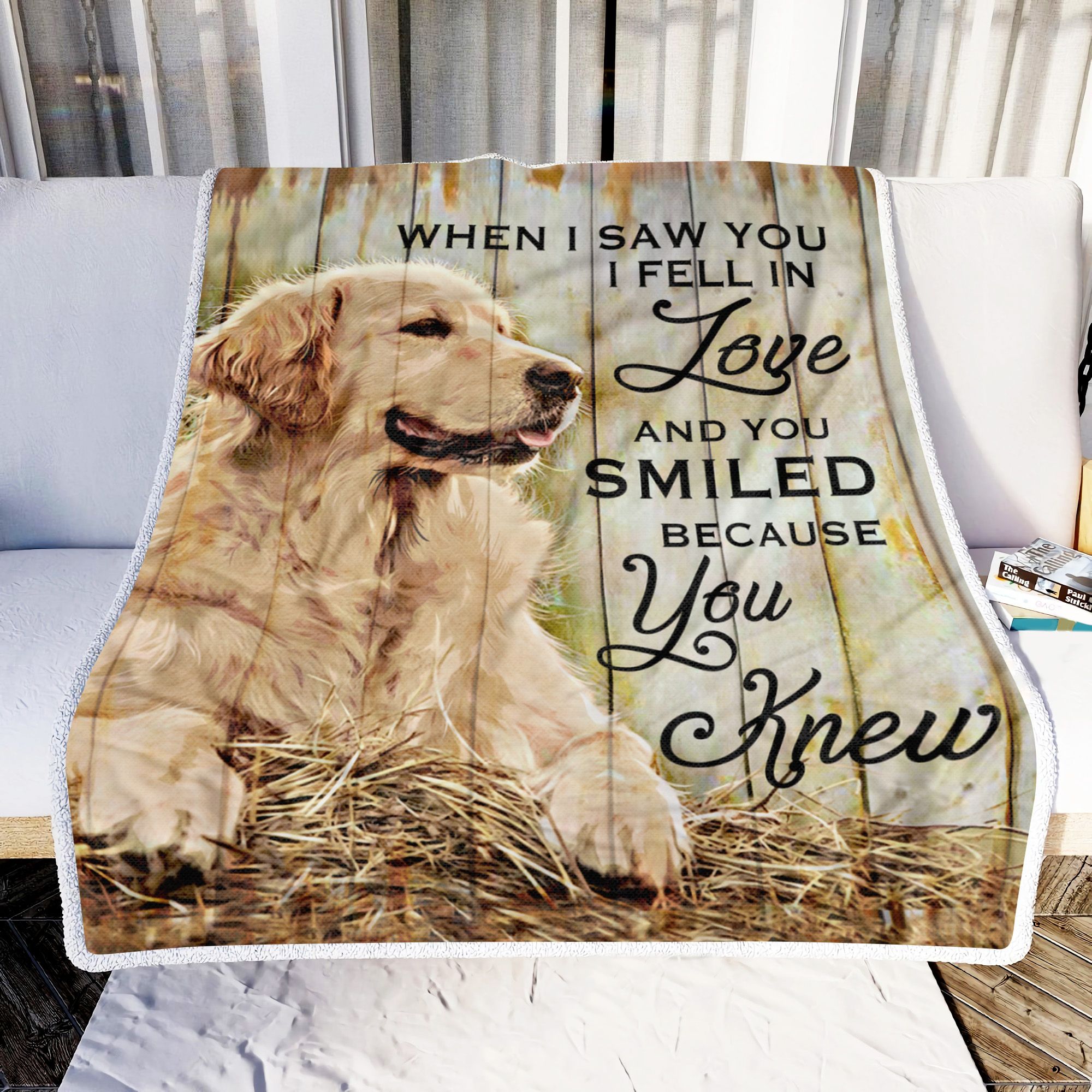Golden Retriever When I Saw You I Fell In Love Fleece Blanket