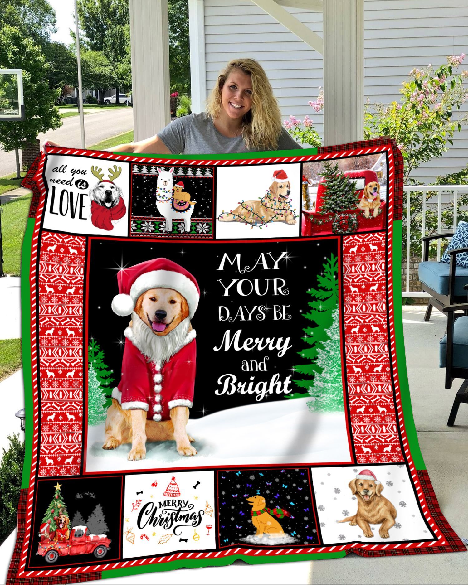 Golden Retriever Xmas Sherpa Fleece Blanket