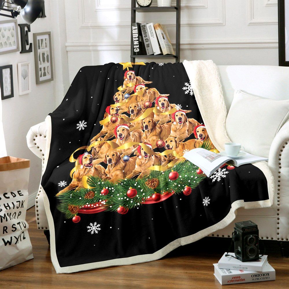 Golden Retrievers Christmas Tree Sherpa Fleece Blanket
