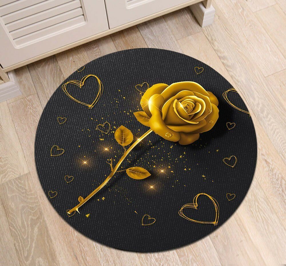 Golden Rose Hearts Round Carpet
